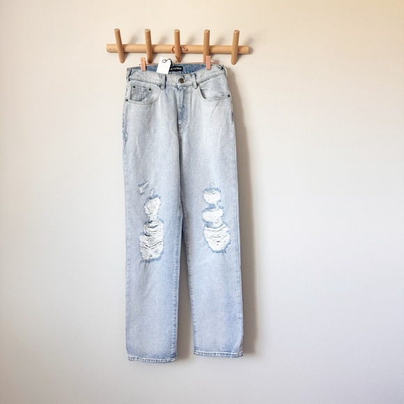Retrofete Distressed High Rise Wide Leg Distressed Jeans